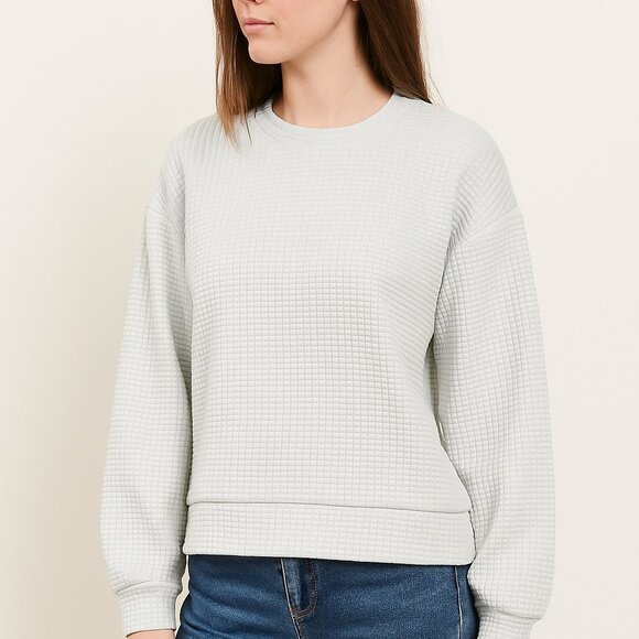 Dazy White Textured Waffle-Knit Crewneck Pullover Sweater M - Picture 1 of 11